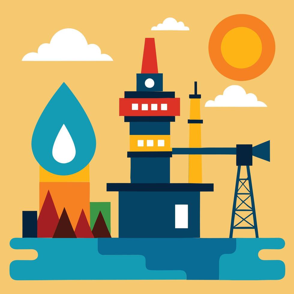 Energy Production Design - Oil Rig and Oil Drop Symbol for Industrial Projects vector