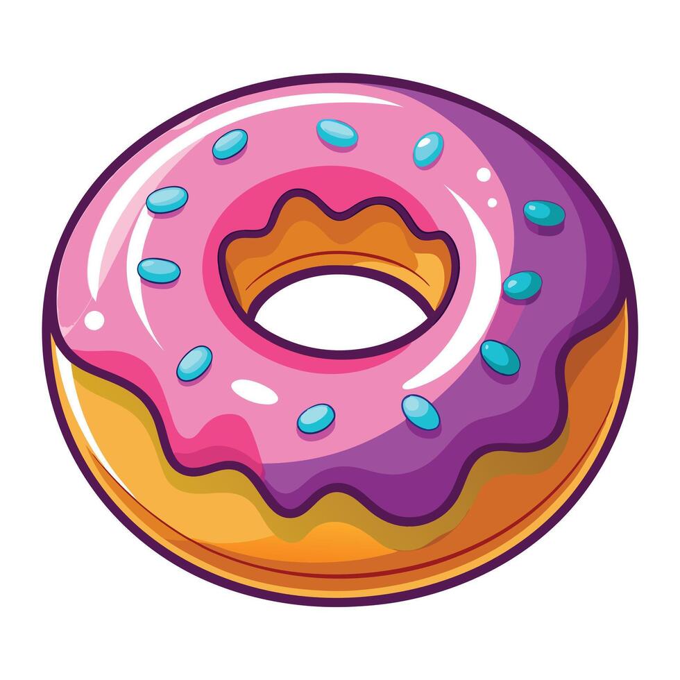 Colorful Frosted Donut Design with Chocolate Sprinkles vector