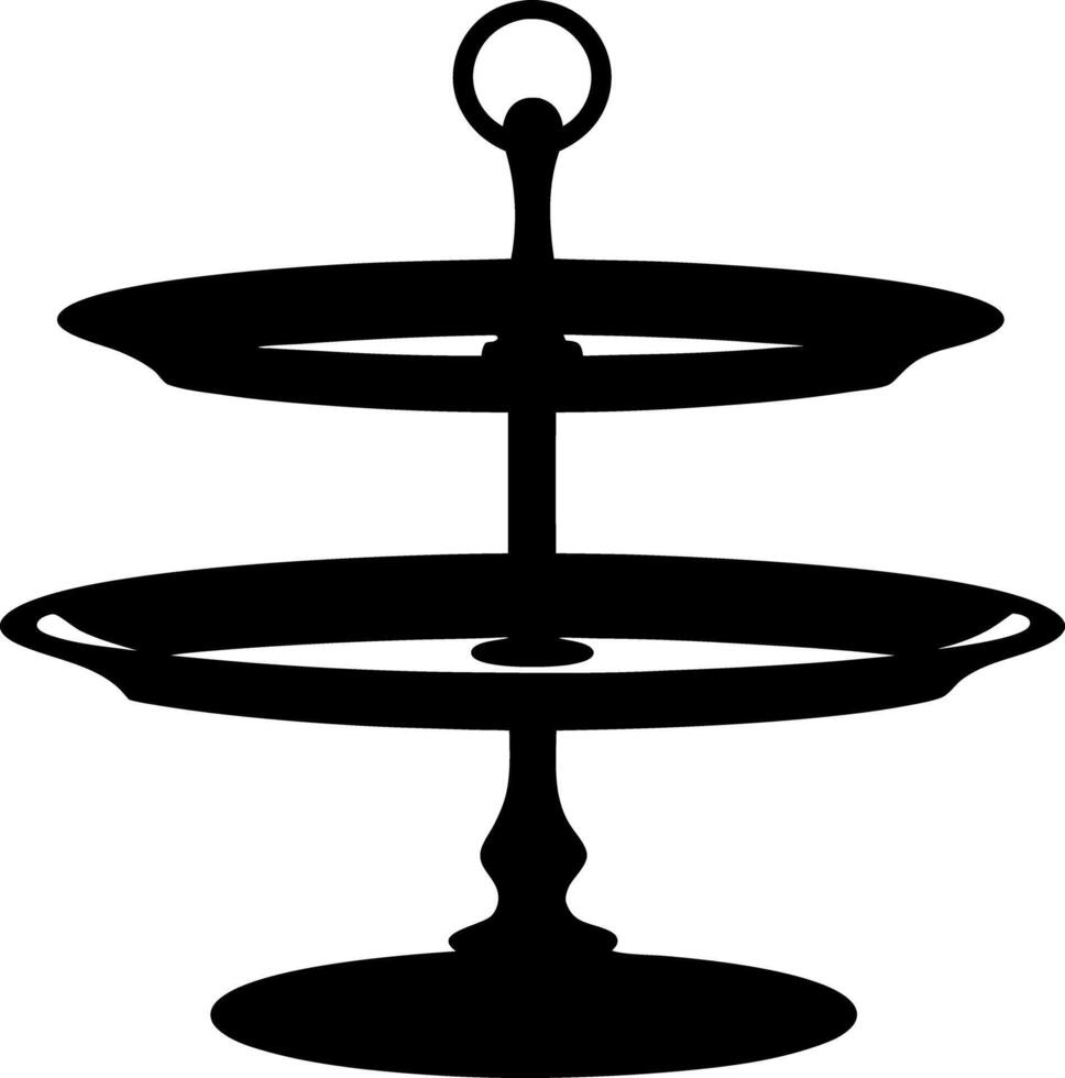 Elegant Black Silhouette TwoTiered Serving Tray with Central Handle Isolated vector