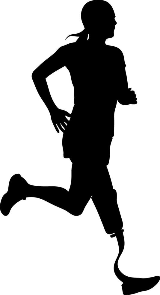 Silhouette of Caucasian Female Athlete Running with Prosthetic Leg on White vector