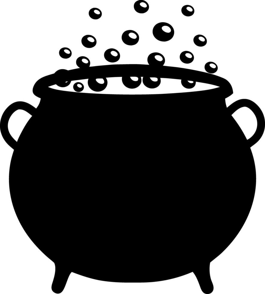 Black Cauldron with Bubbles Illustration, Magic Potion, Halloween Decor, Silhouette vector