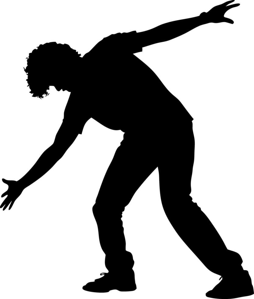 Silhouette of Curly Haired Person Reaching Downward with Arms Outstretched on White vector