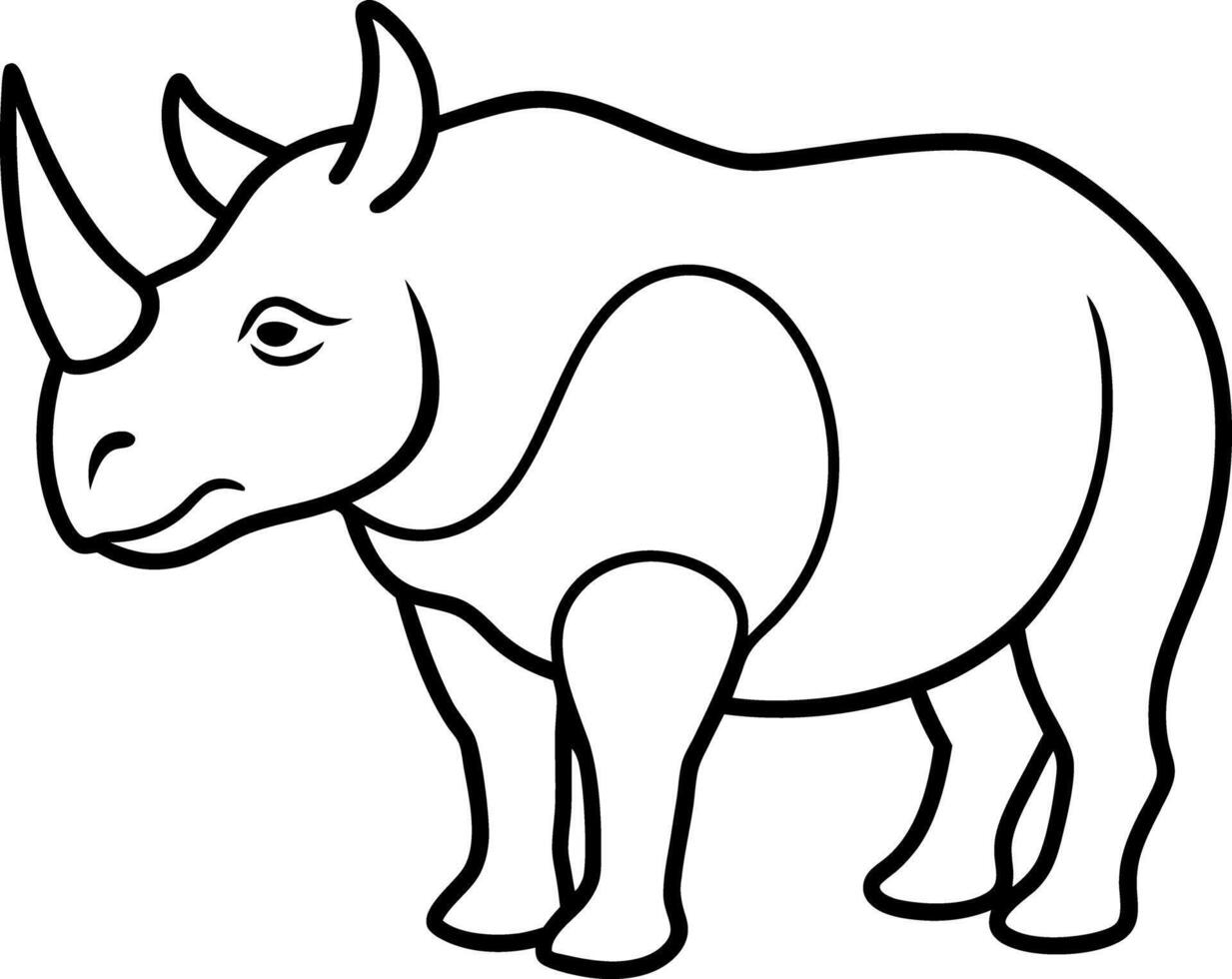 Outline Style Drawing of a Rhinoceros with Thick Black Lines on White Background vector
