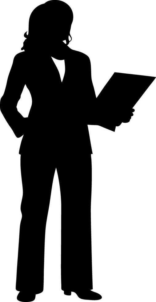 Silhouette of Woman in Business Attire Holding a Document, Full Body Isolated on White vector