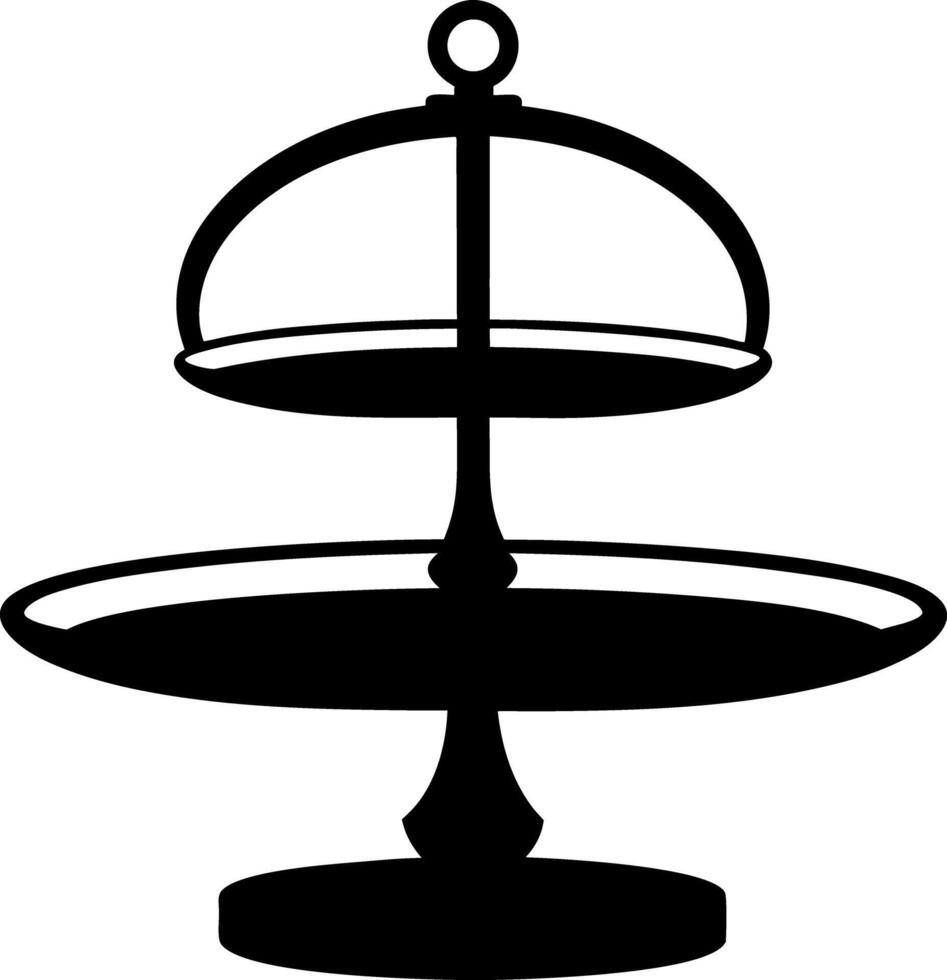 ThreeTiered Stand Silhouette, Round Levels, Isolated on White, Elegant Black Icon Style vector
