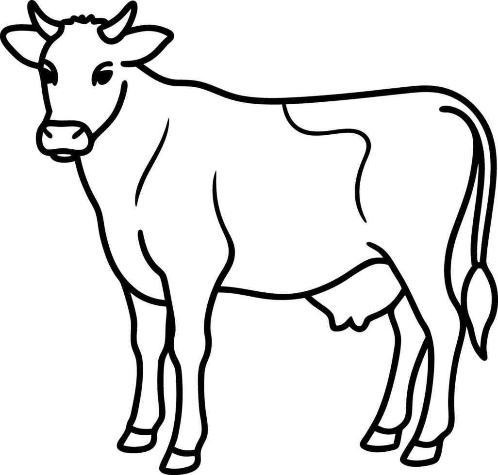 Line Art Cow Illustration, Farm Animal, Black Outline, Design, Simple Drawing vector