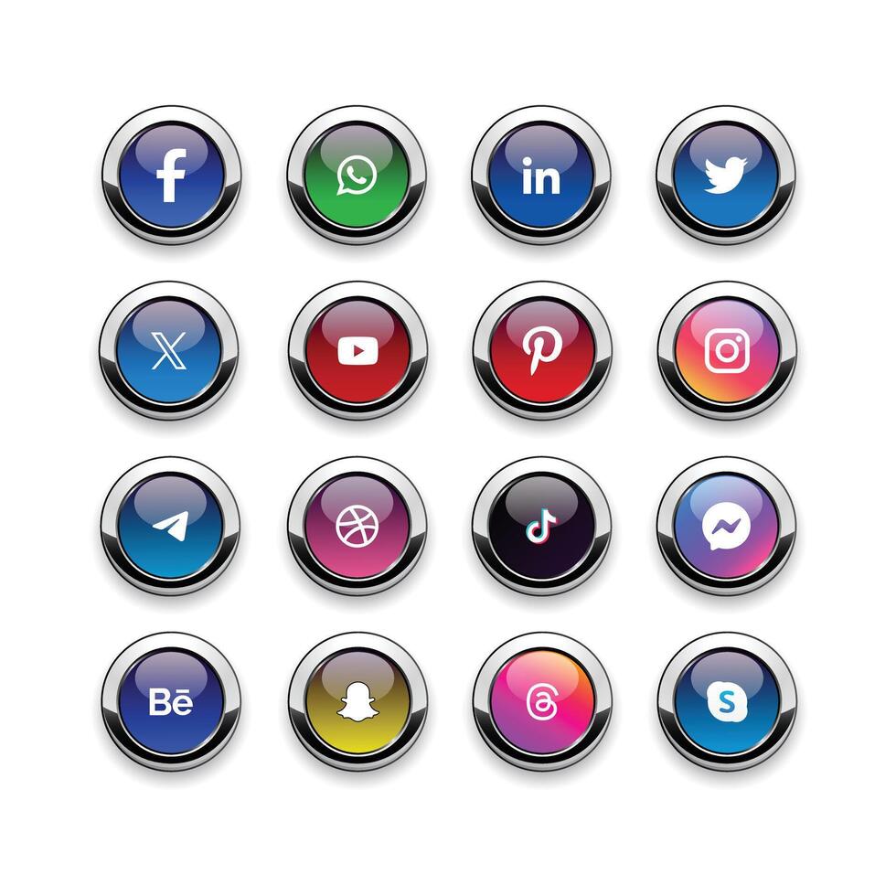 Icon set of popular social applications with rounded corners. Social media icons modern design on transparent background for your design. vector