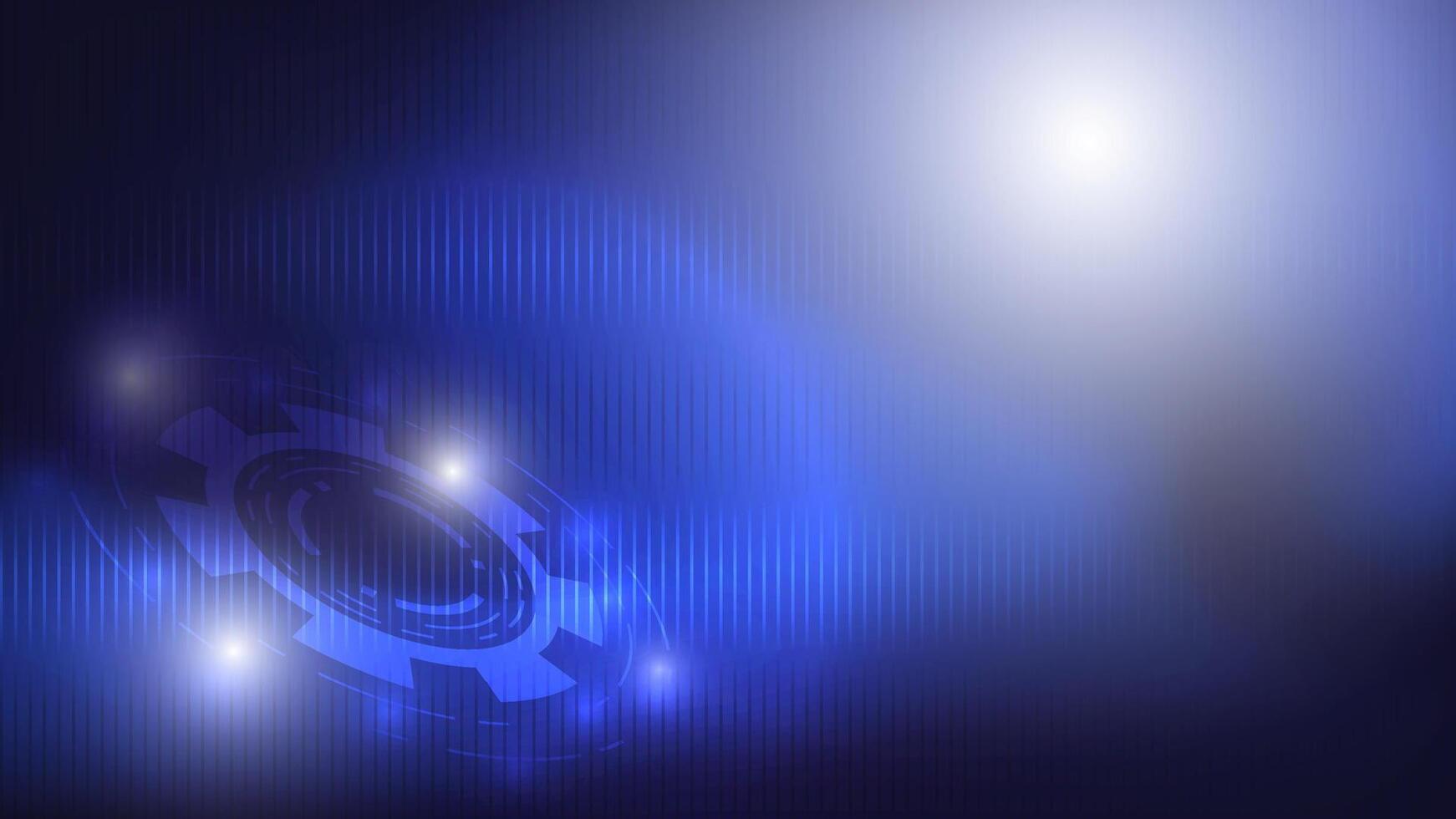 Abstract blue and white neon light on dark blue background with gear symbol, technology template, illus vector