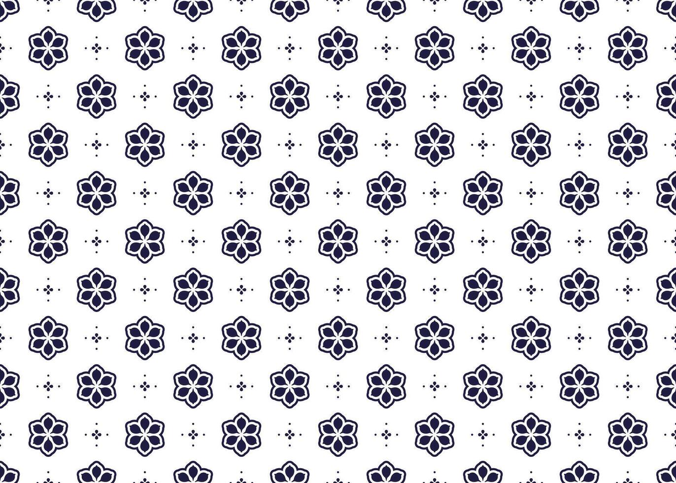 luxury ethnic fabric seamless pattern, with dark blue floral on White background, design for cloth, carpet, batik, wallpaper, wrapping etc. vector