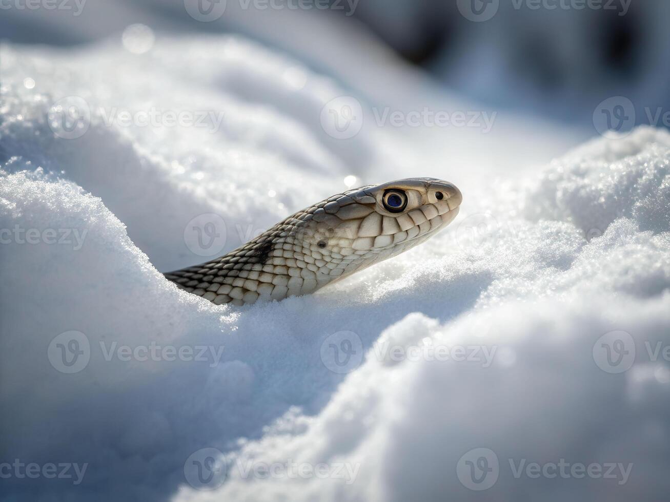 Snake camouflaged in powdery snow nature scene wildlife photography cold environment close-up view unique concept photo