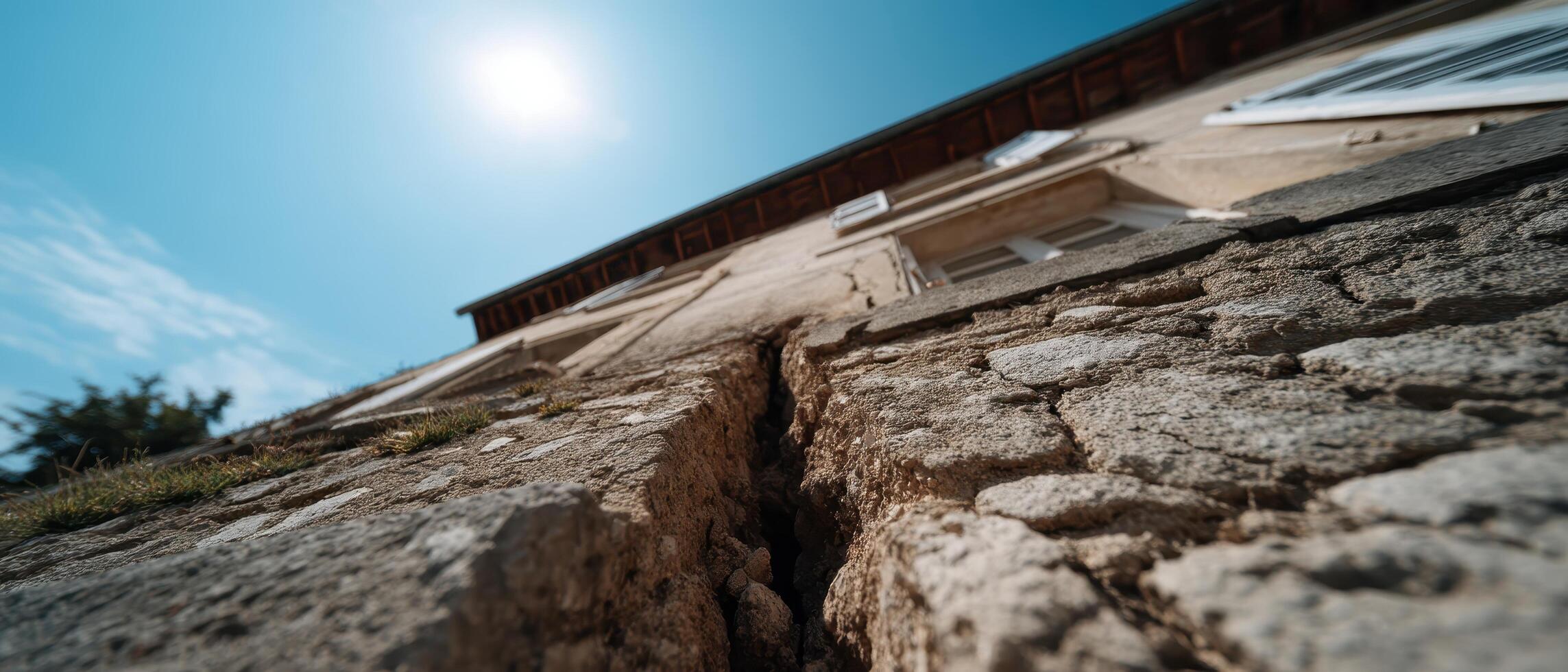 Cracked wall structure urban environment architectural photography low angle view structural integrity photo