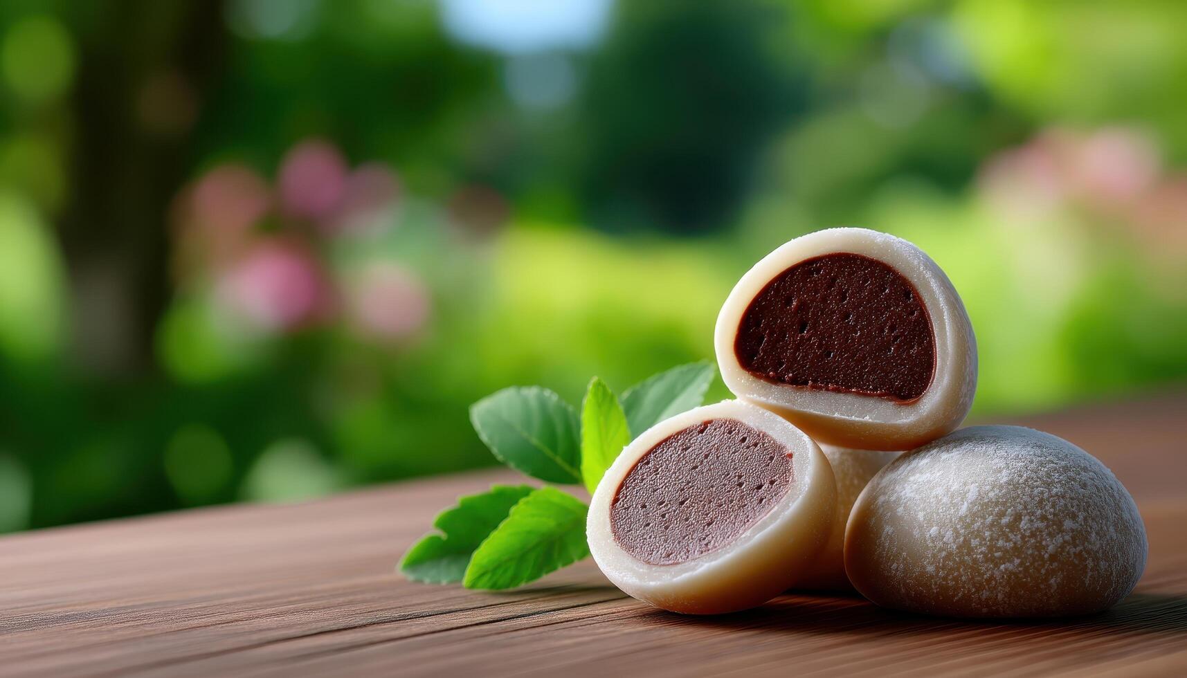 Delicious chocolate treats outdoor garden food photography natural setting close-up dessert indulgence photo