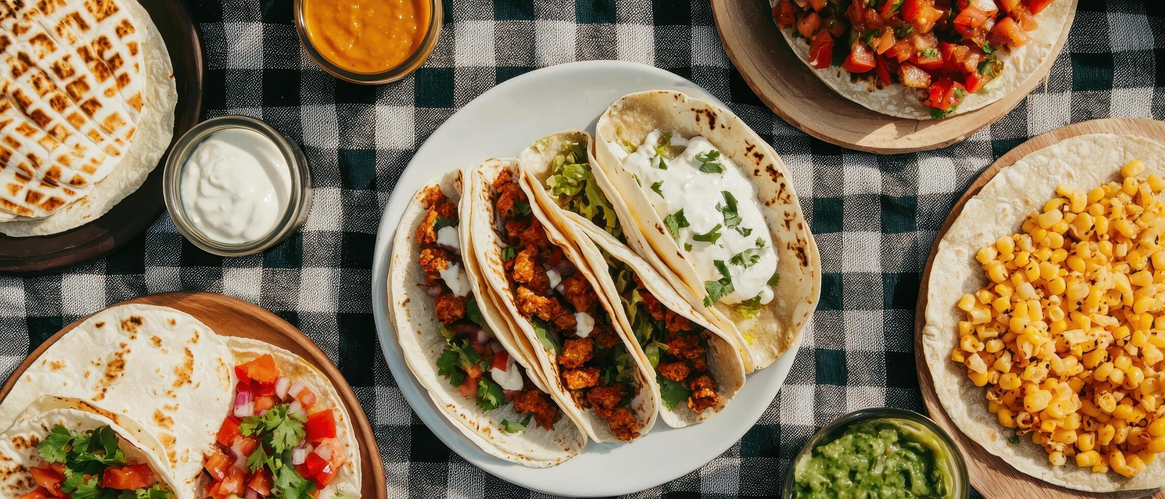 Savoring delicious tacos home kitchen food photography cozy atmosphere top-down view culinary delight photo