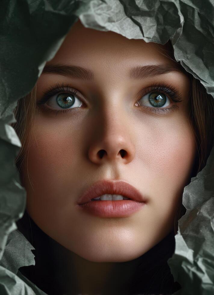 Emotional portrait of a young woman studio photography intimate close-up expressive photo