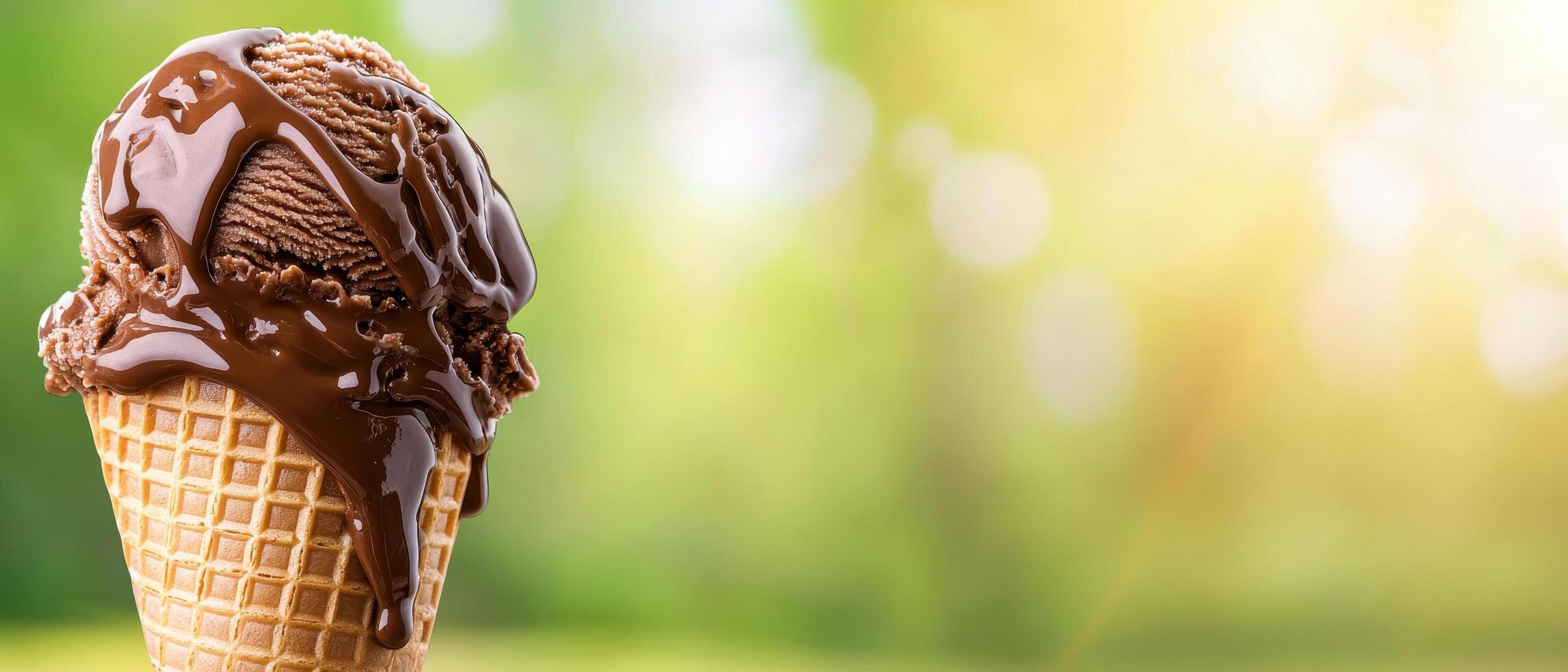 Indulging in chocolate ice cream cone outdoor park food photography sunny environment close-up view photo