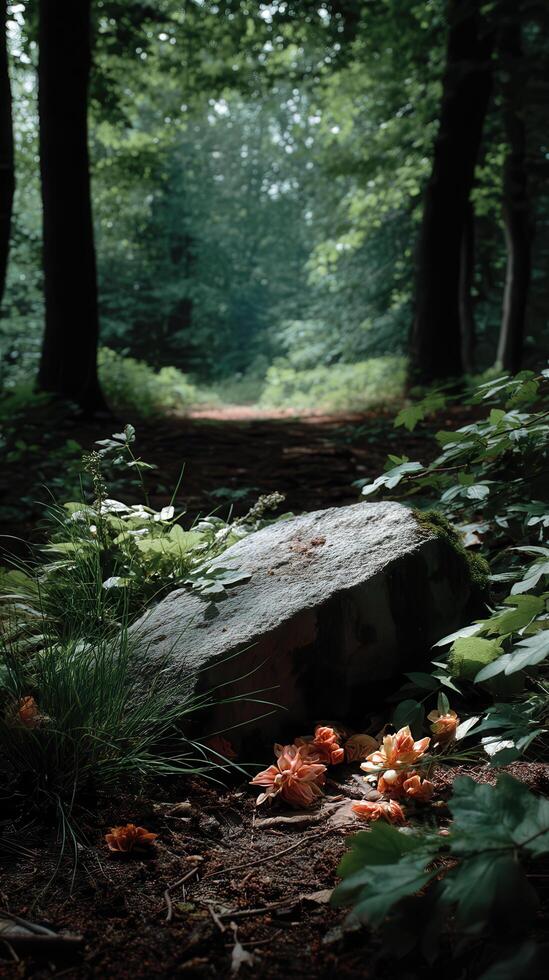 Exploring a serene forest path nature scene peaceful environment close-up view tranquility concept photo