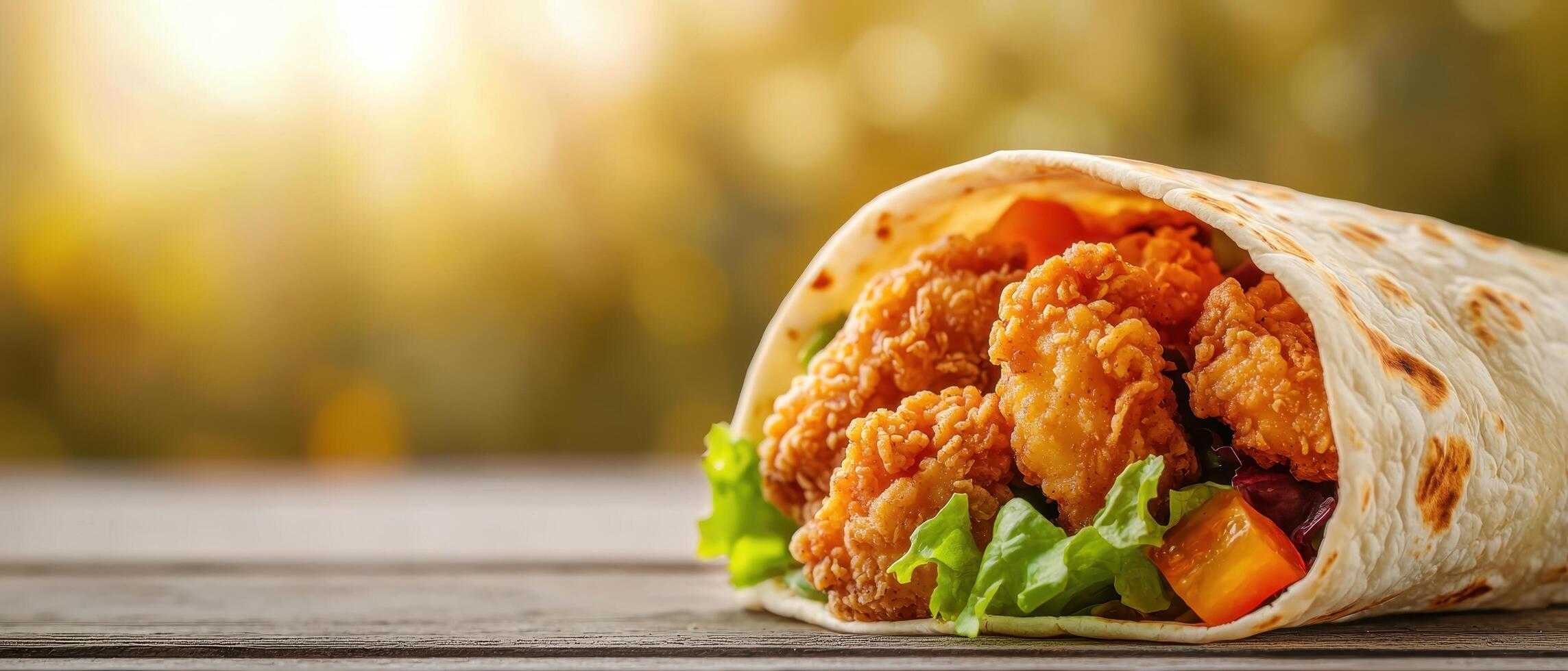 Delicious crispy chicken wrap recipe kitchen food photography cozy environment close-up view culinary delight photo