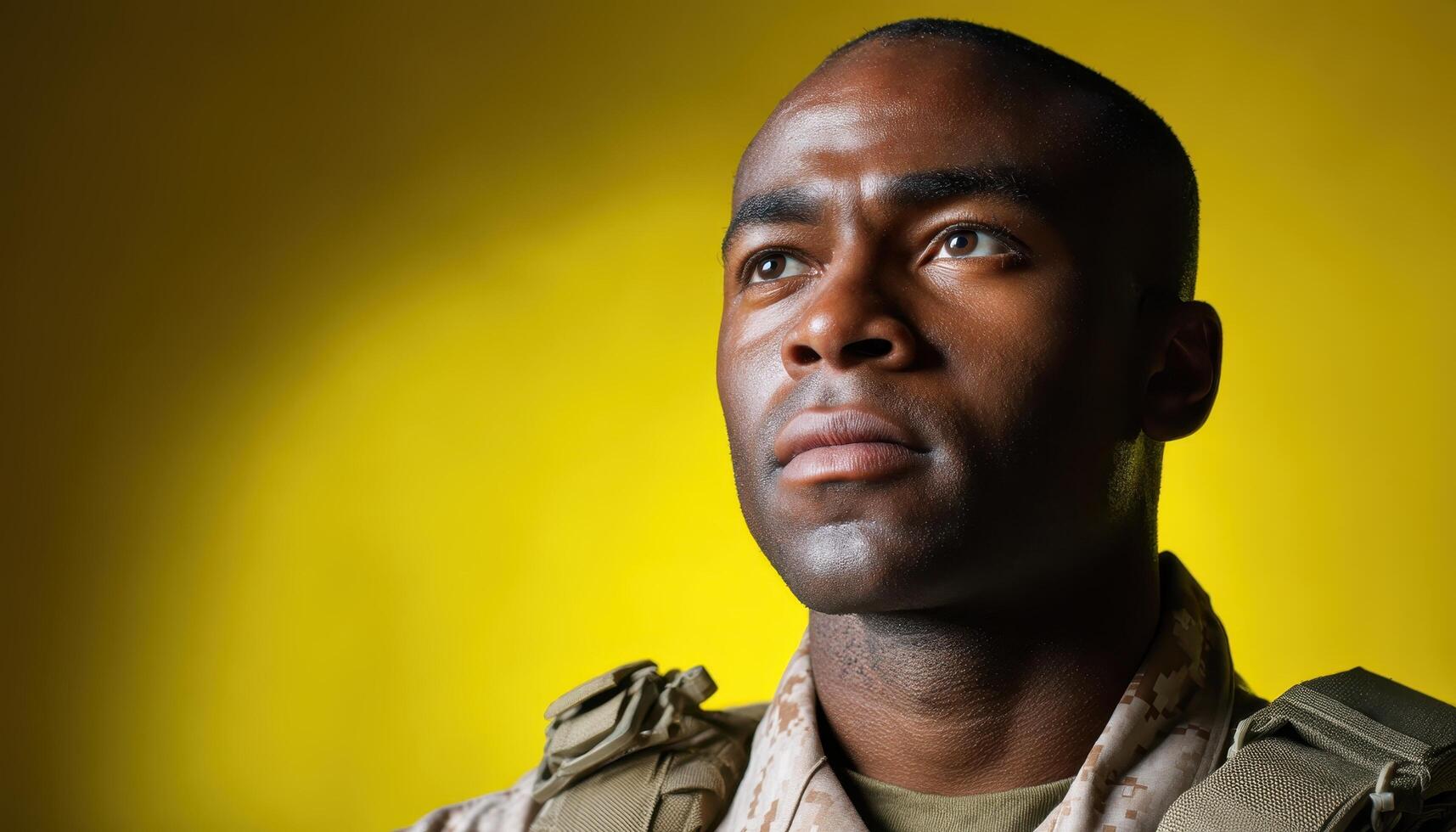 Military portrait of a soldier studio setting close-up shot strong expression inspirational concept photo