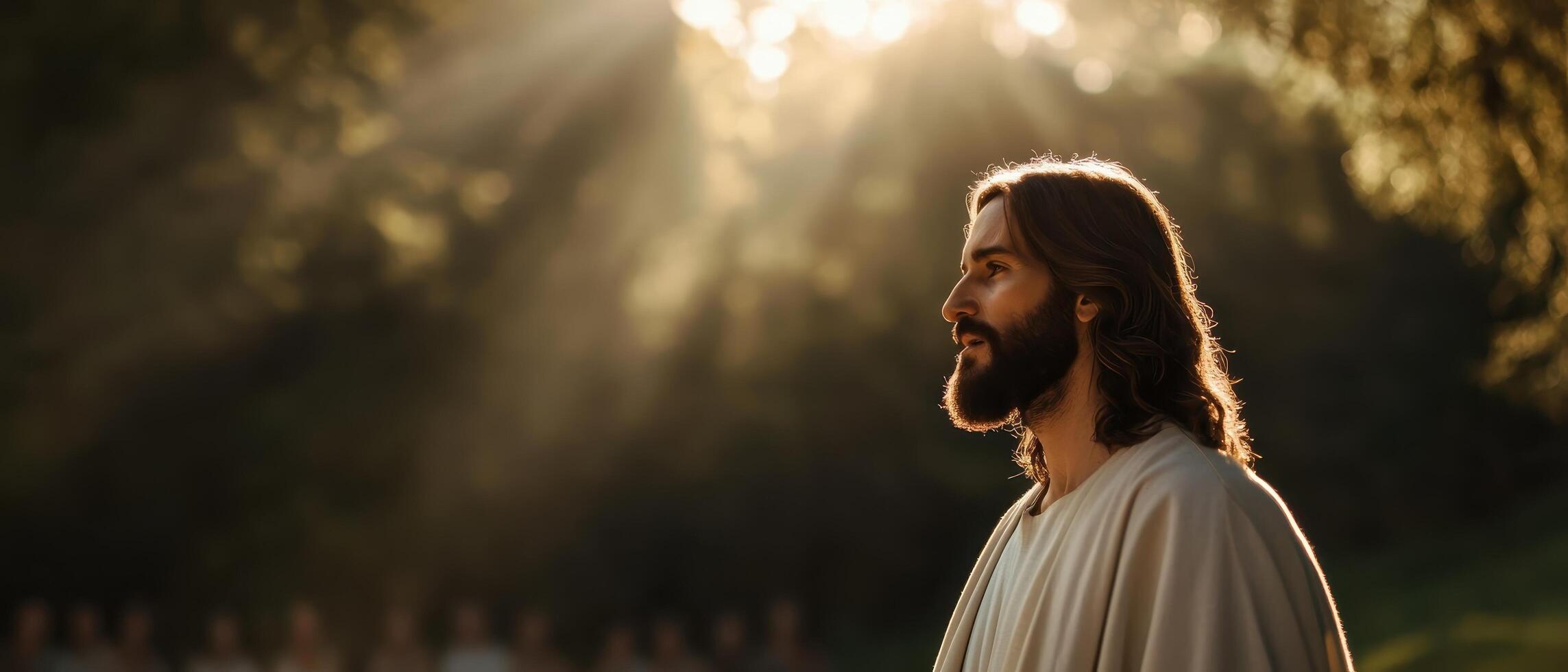 Spiritual reflection of jesus nature setting portrait peaceful environment side view faith and hope photo