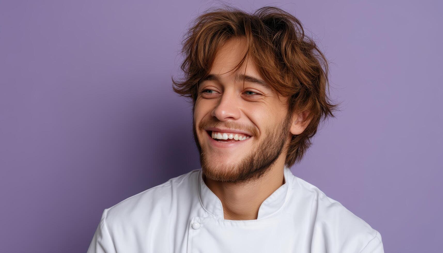 Culinary action chef smiling portrait studio photography friendly environment close-up view photo