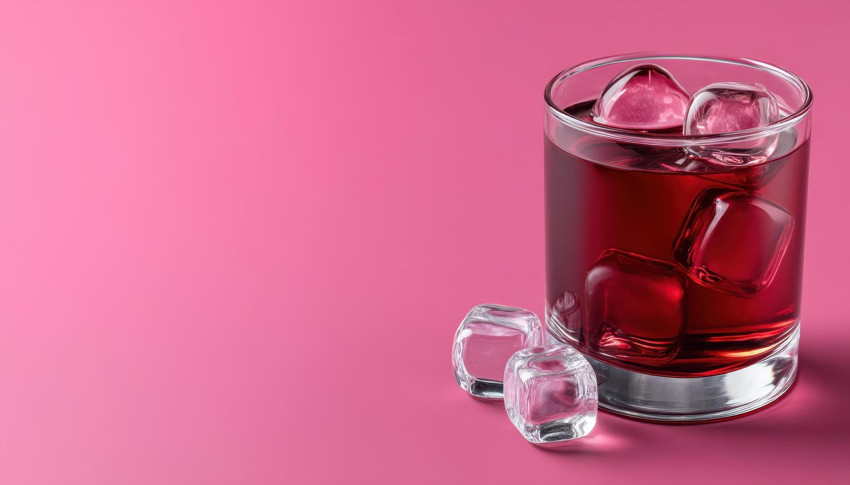 Refreshing beverage presentation with ice pink background drink photography home bar close-up beverage aesthetics photo