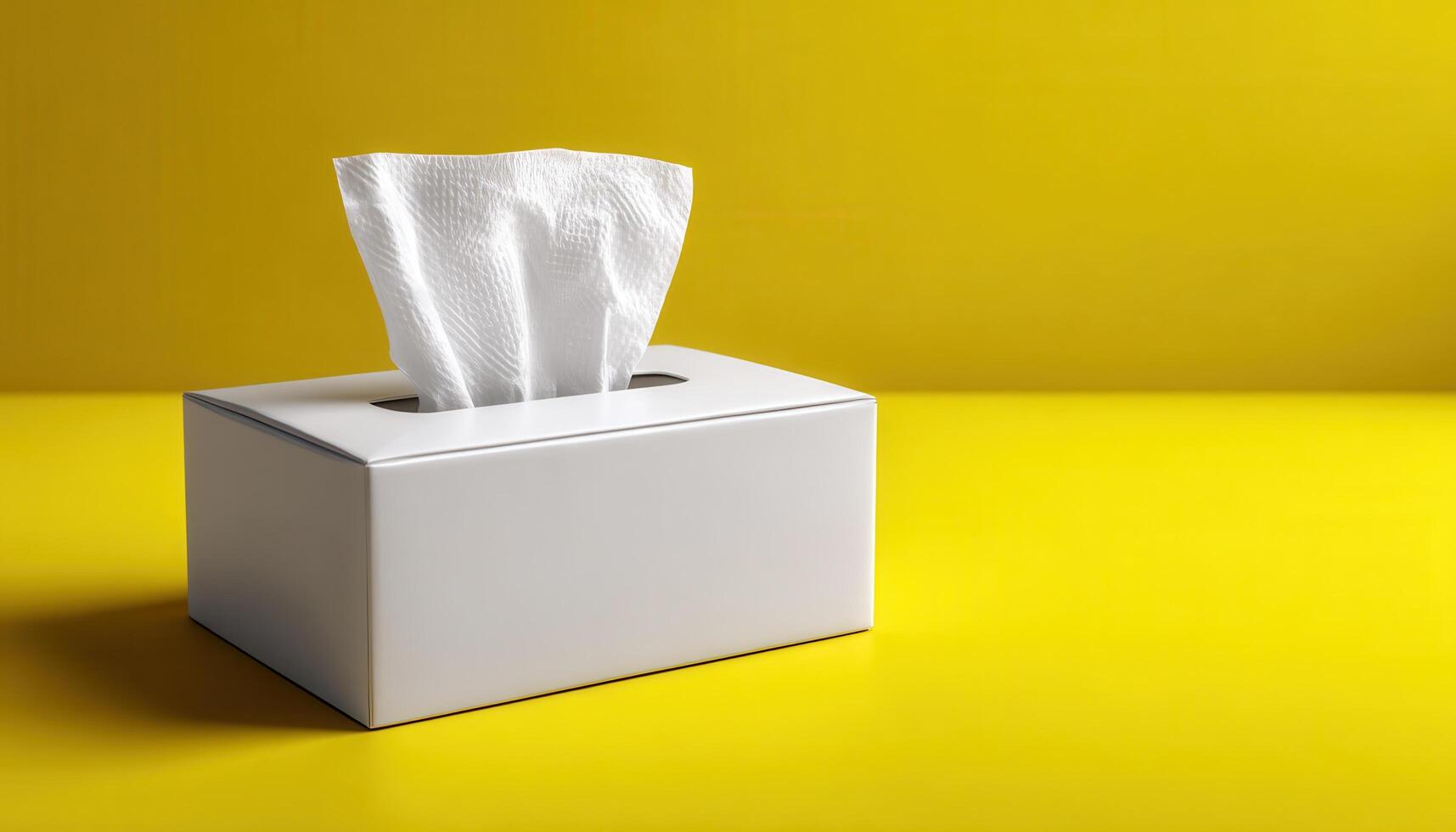 Tissue box on yellow background product display minimalist style indoor setting close-up view clean design photo