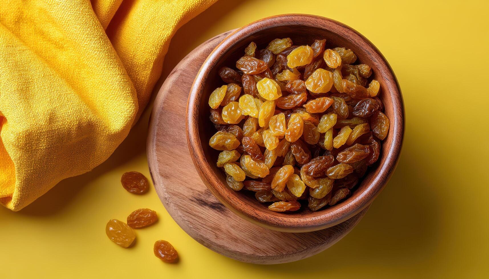Healthy snack delight raisins in a wooden bowl kitchen setting natural light food photography photo