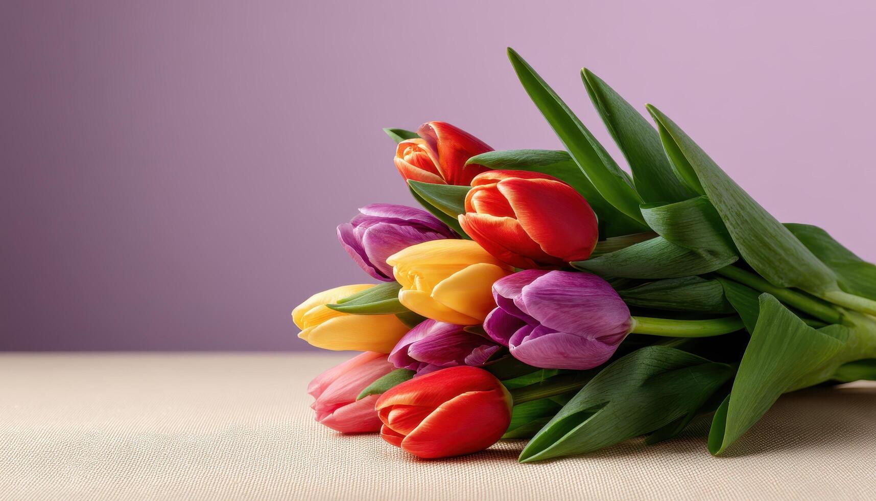 Vibrant tulip bouquet arrangement floral design studio photography indoor setting close-up view luxurious aesthetic photo