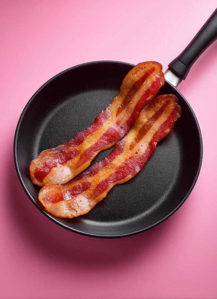 Deliciously cooked bacon strips kitchen food photography vibrant close-up culinary delight photo