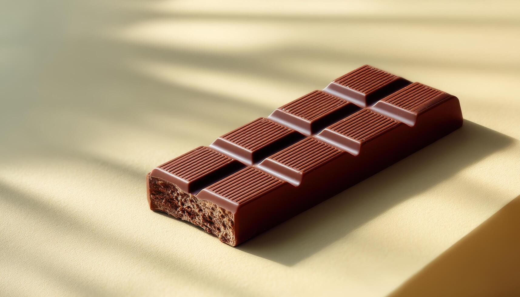 Bitten chocolate bar on standard gourmet food photography warm ambient lighting photo