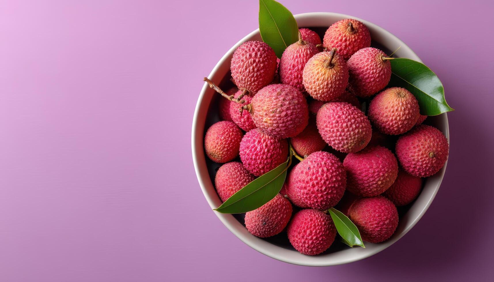 Vibrant lychee bowl overflowing with fresh fruits top view colorful background culinary delight photo