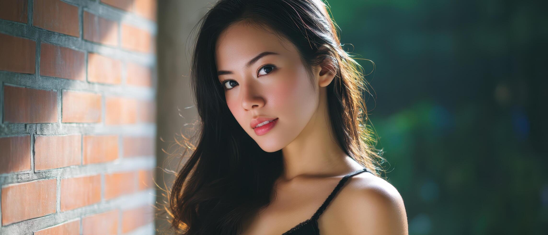 Captivating portrait of an asian woman with natural beauty urban setting lifestyle photography soft lighting photo