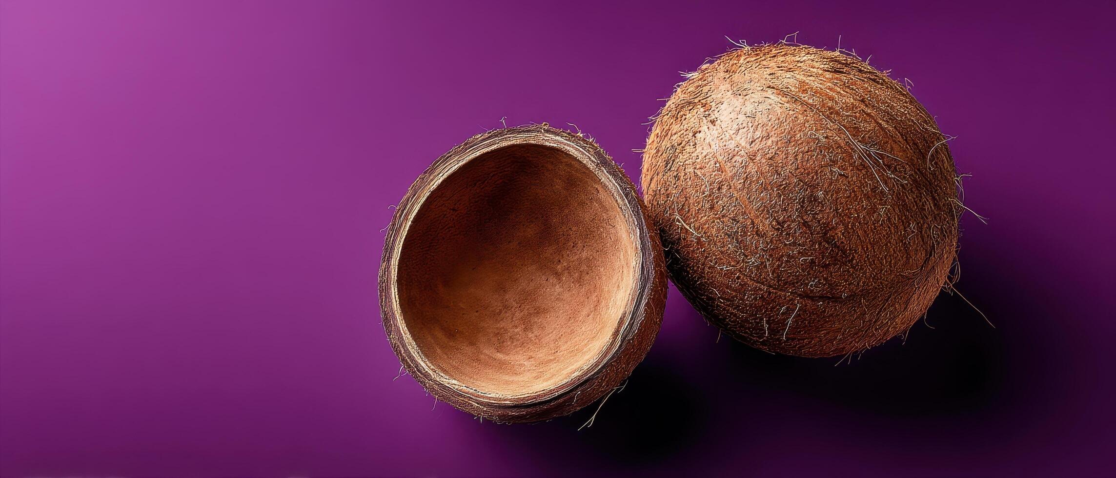 young coconut displayed on rich purple background still life vibrant environment photo