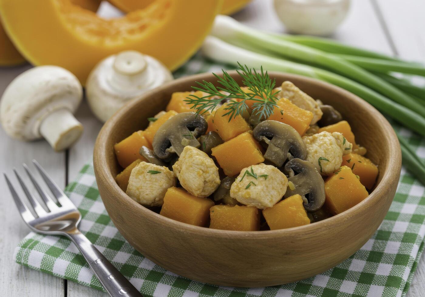 Delicious Autumn Chicken, Pumpkin, and Mushroom Stew Recipe photo