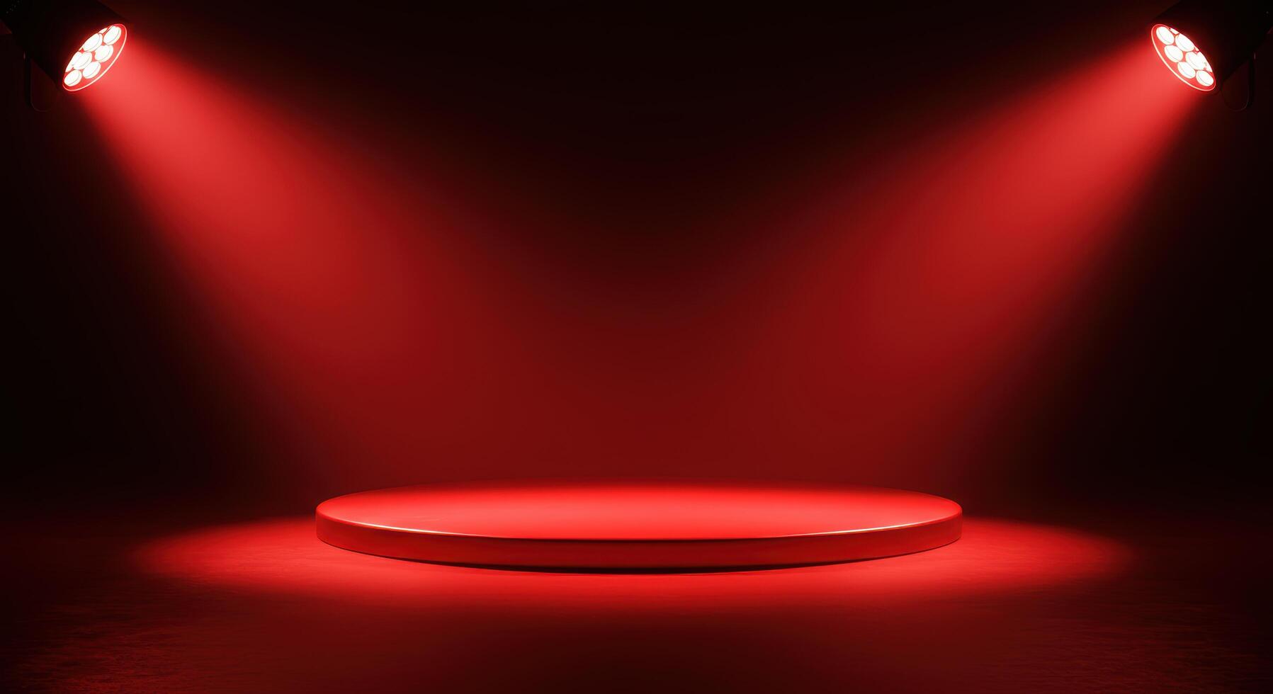 Illuminated red presentation stage with spotlight ready for product display photo