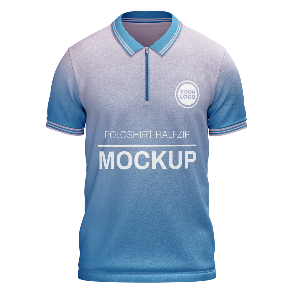 Mens poloshirt with halfzipper short sleeve tshirt jersey mockup front view psd