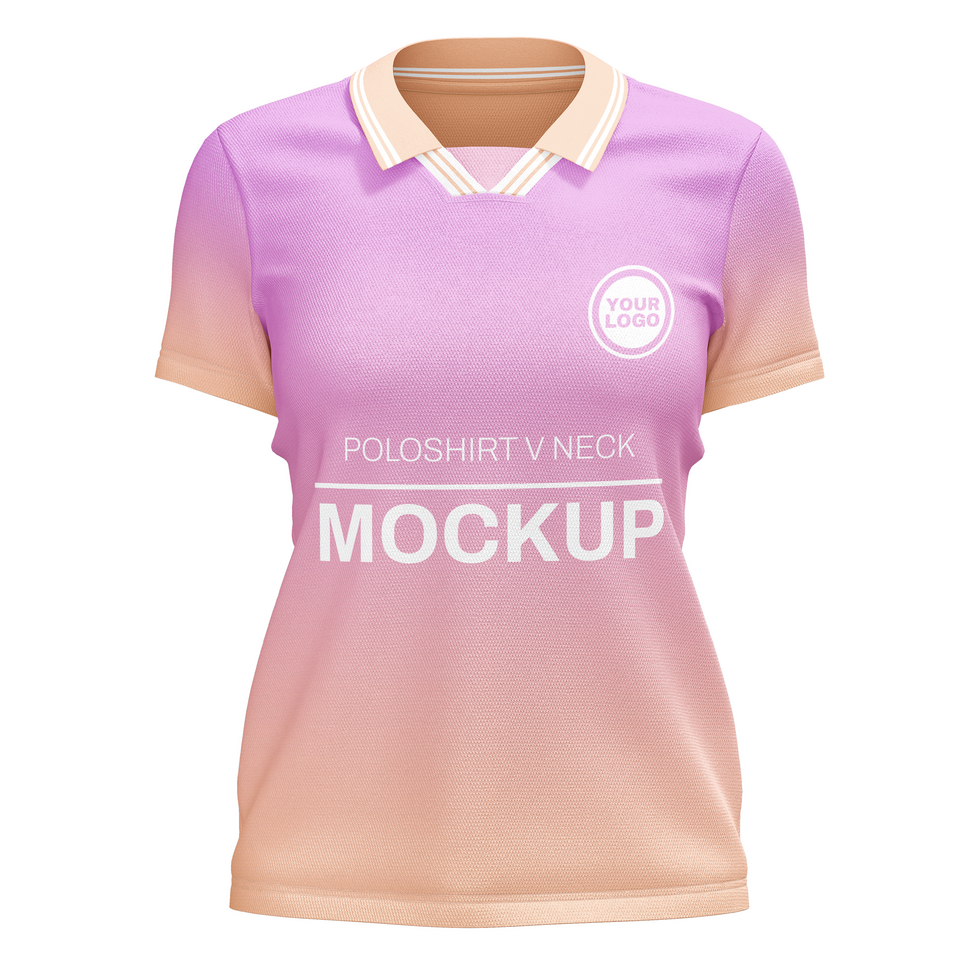 Womens poloshirt with flat v collar short sleeve tshirt jersey mockup front view psd