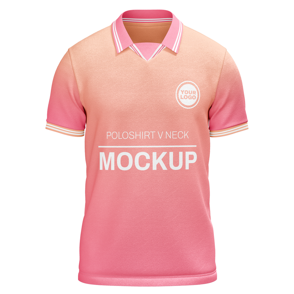 Mens poloshirt with sharp v neck collar short sleeve tshirt jersey mockup front view psd