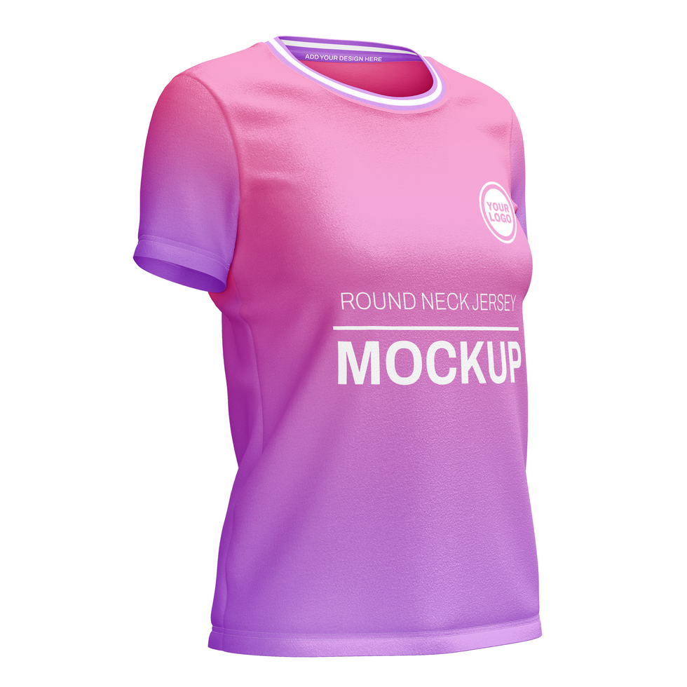 Womens round neck short sleeve tshirt jersey mockup front view psd