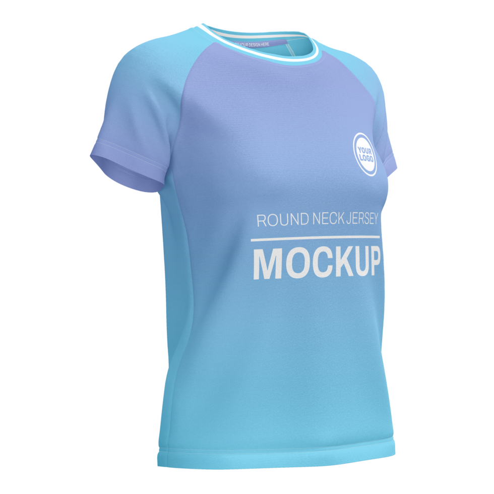 Womens raglan round neck short sleeve tshirt jersey mockup front halfside view psd