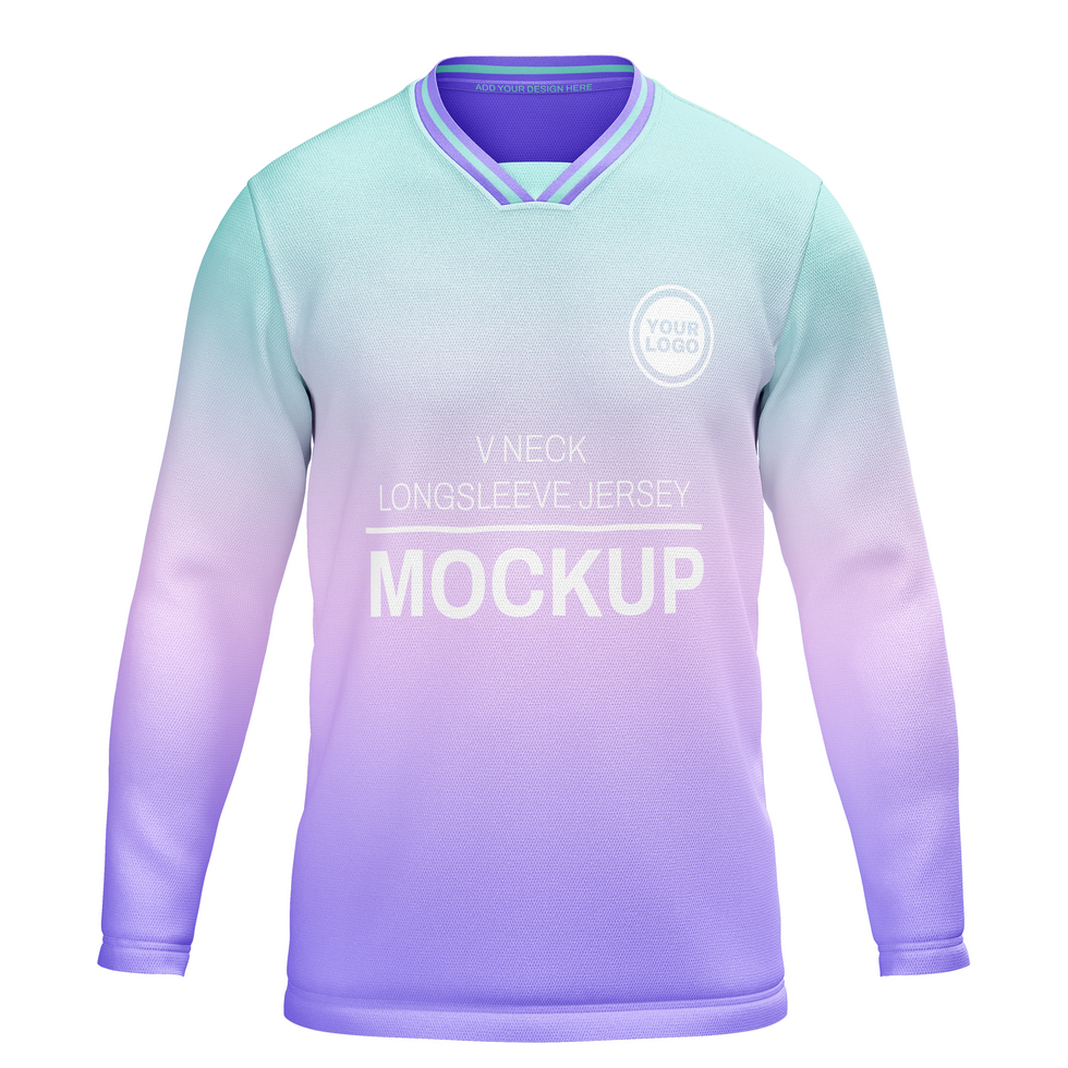 Mens v neck with collar layer long sleeve tshirt jersey mockup front view psd
