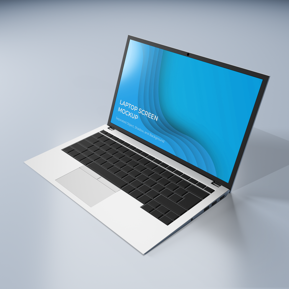 Laptop Mockup on Light Surface psd