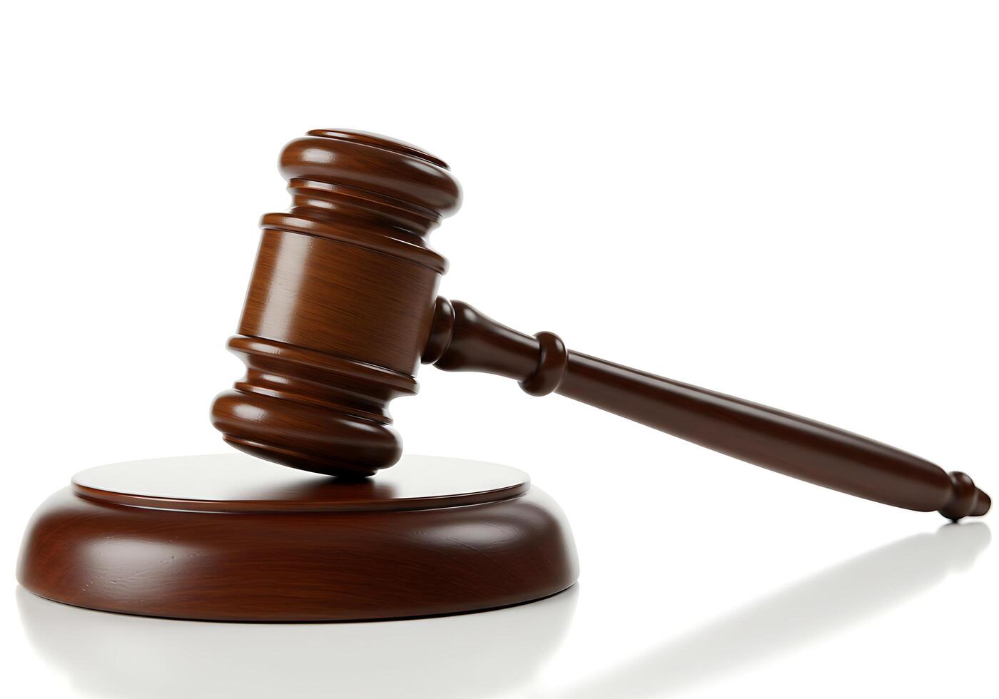 Polished Wooden Gavel on Sound Block, Isolated White Background photo
