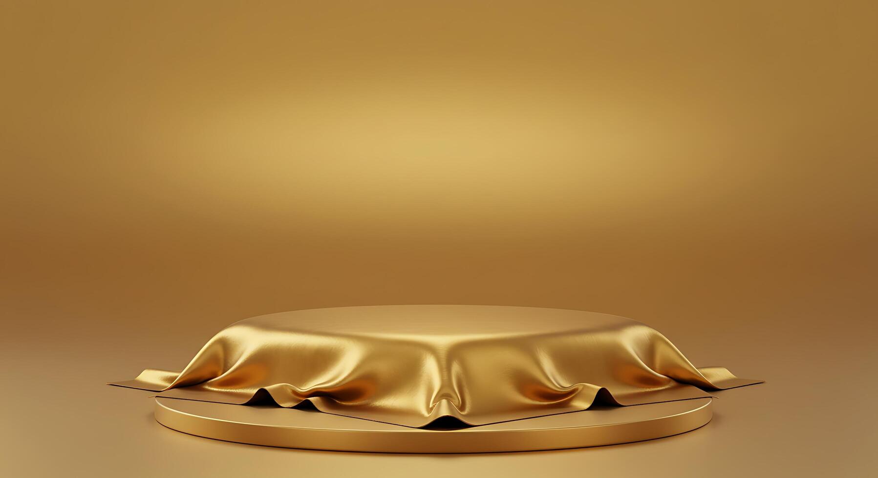 Golden Podium Draped in Luxurious Fabric on a Gold Background photo
