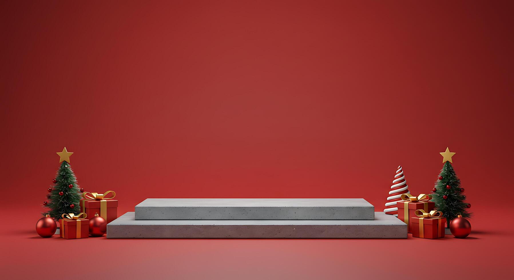 Christmas Product Display Podium with Trees, Gifts, and Ornament photo