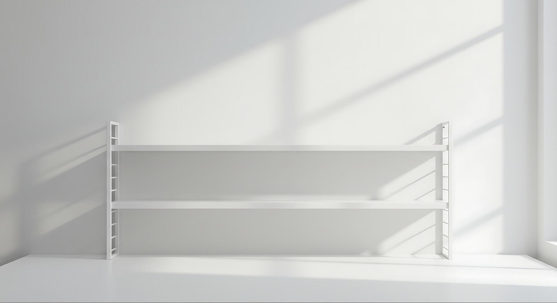 Minimalist White Room with Empty Shelves and Window Light photo