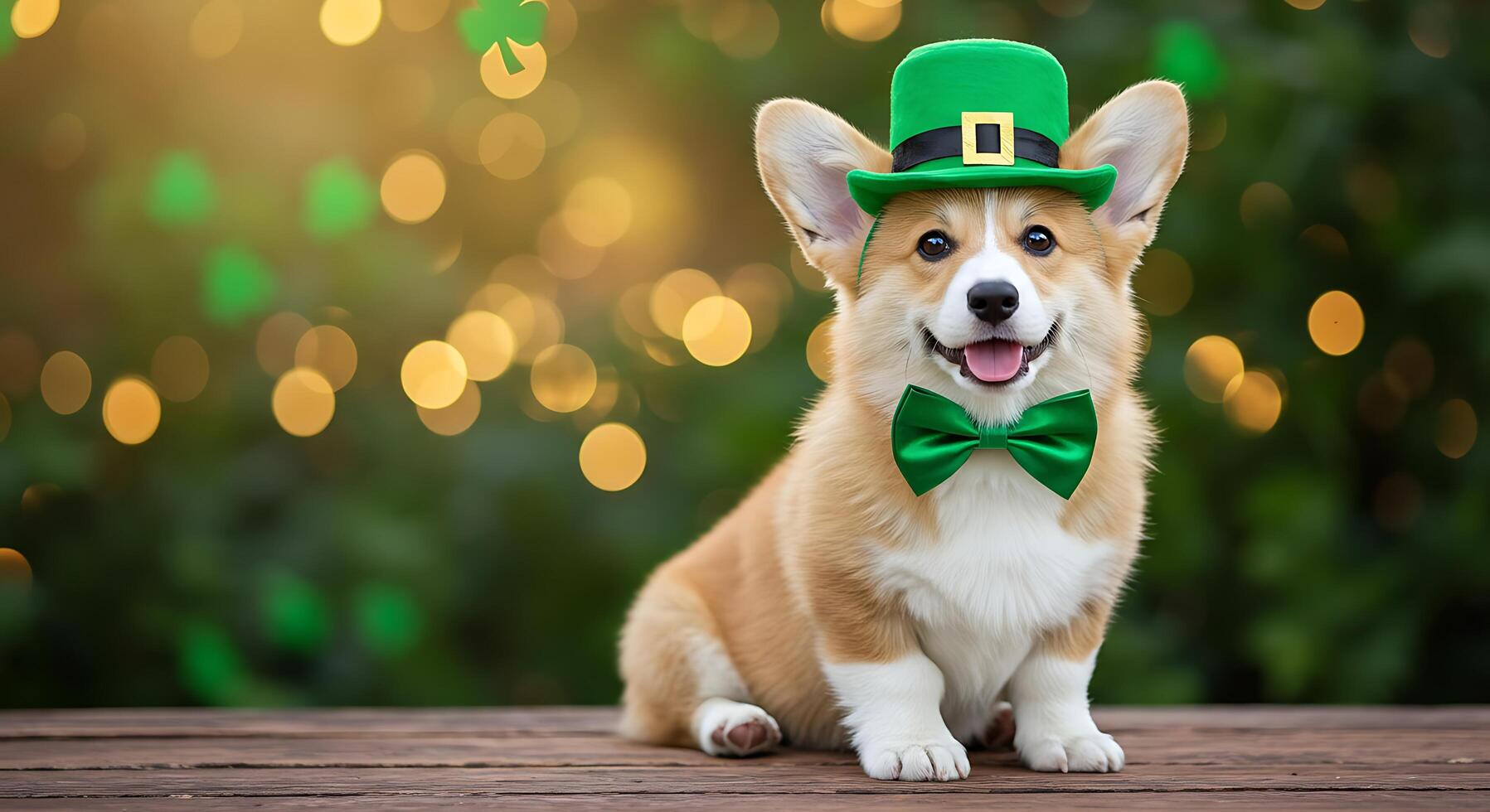 Festive Corgi Ready for St. Patrick's Day Celebration with Green photo