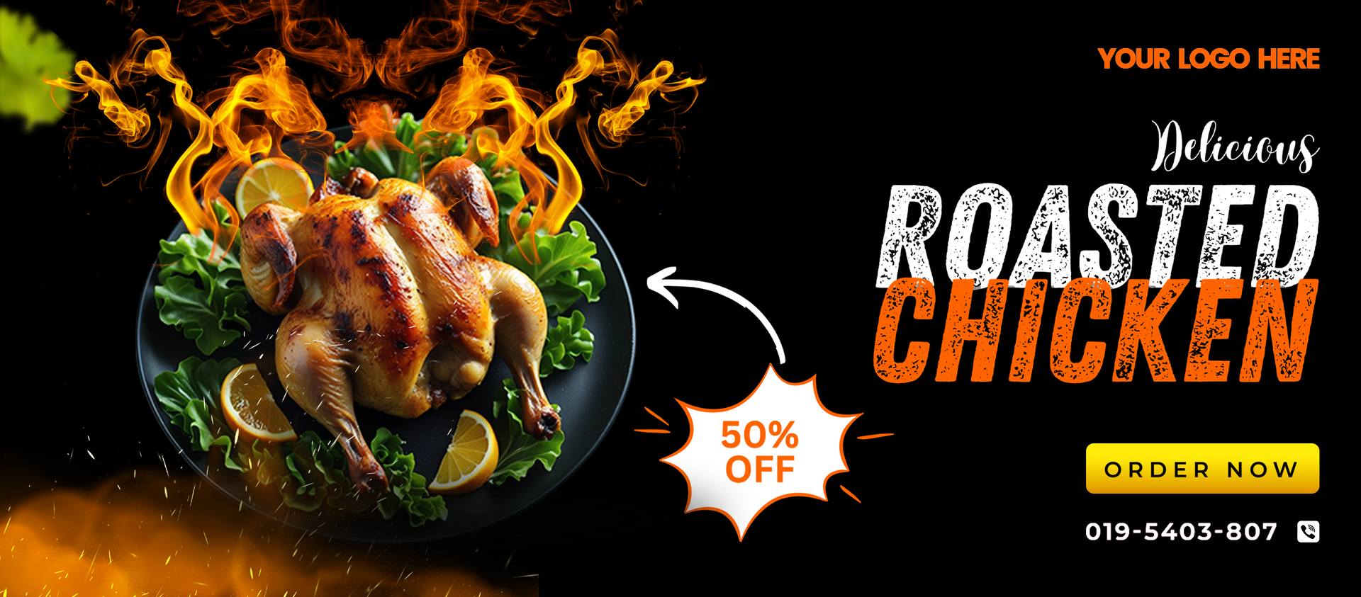 Fast Food Social Media Banner Template. Editable Layout Roasted Chicken psd