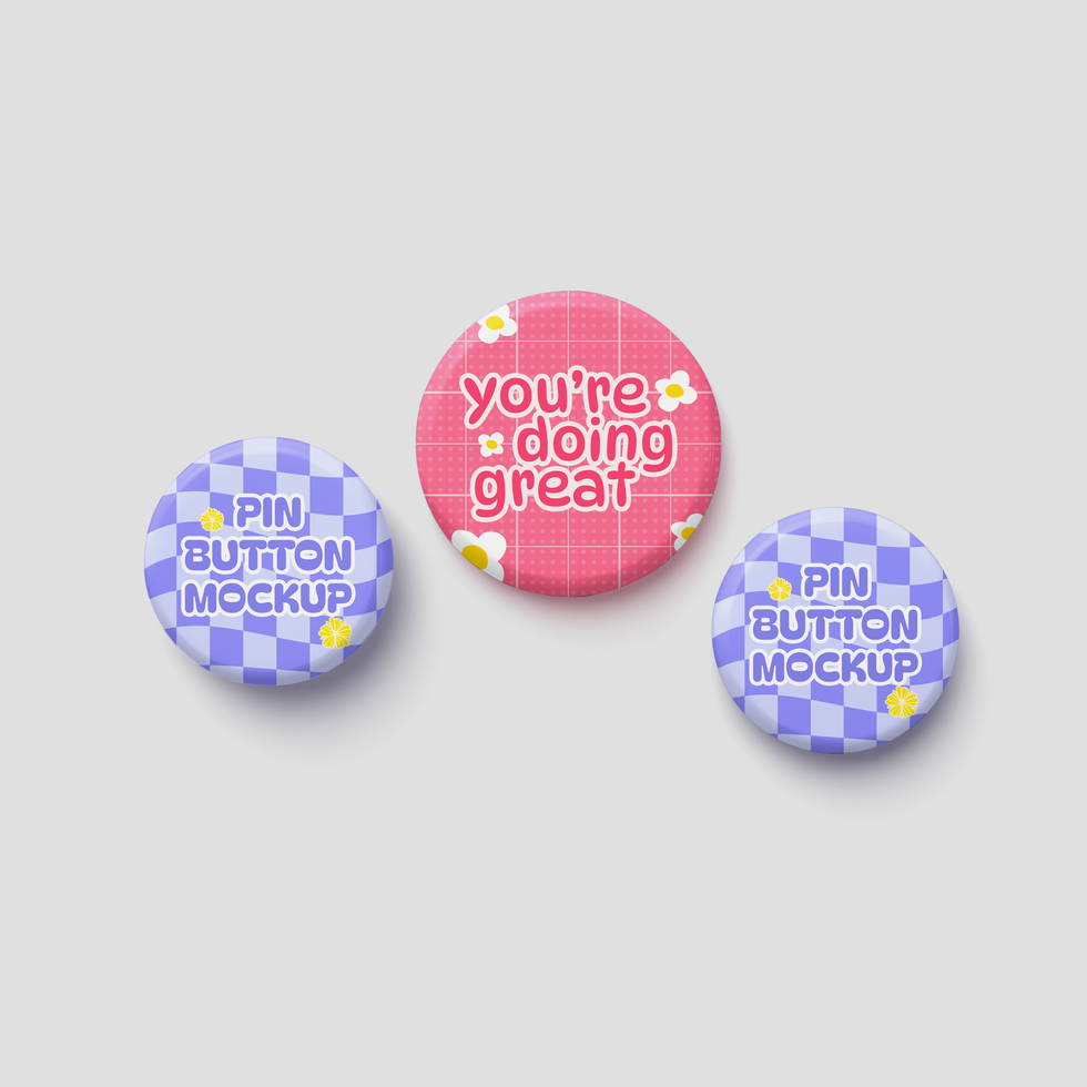 pin button mockup on white background psd