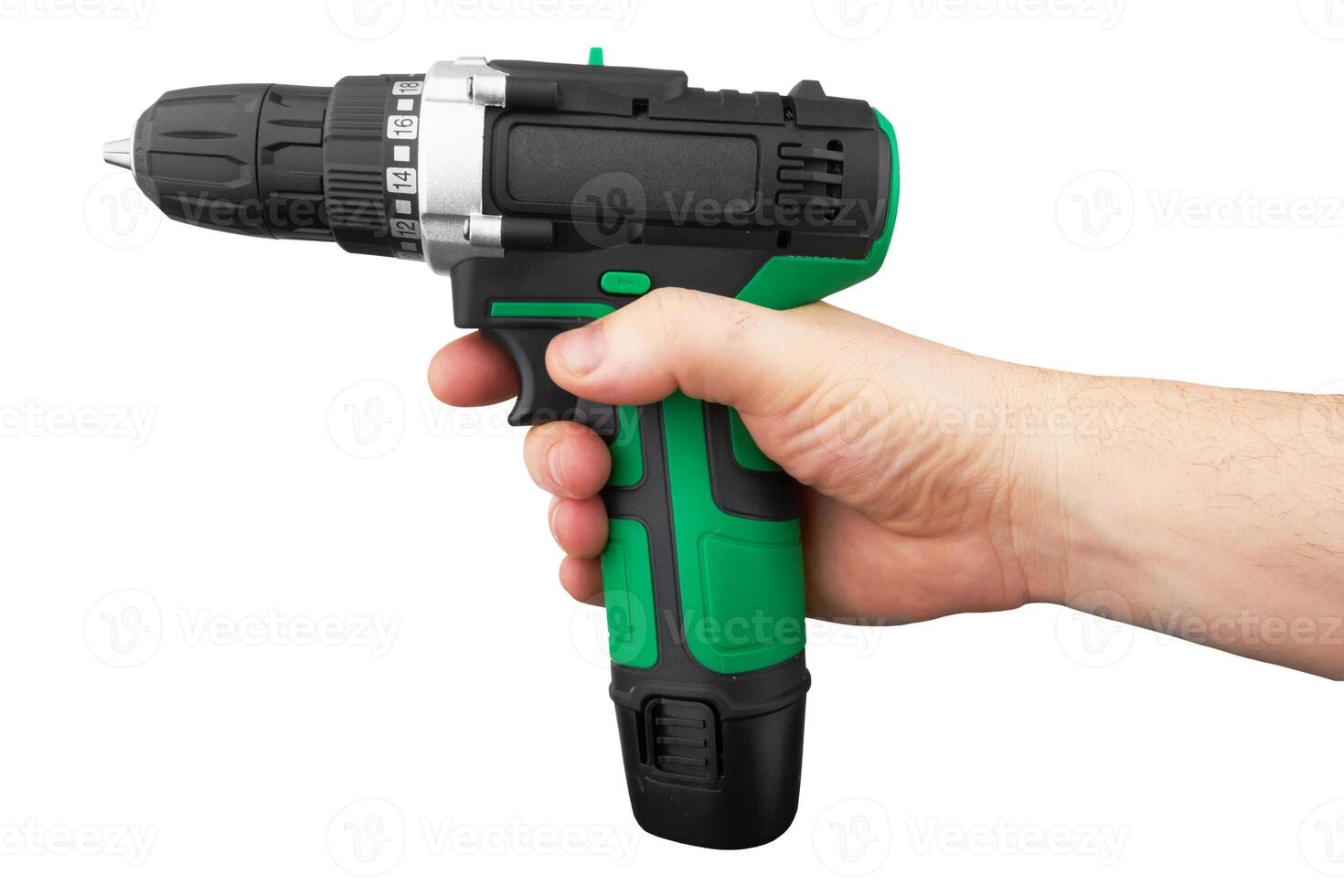 Screwdriver on white in hand photo